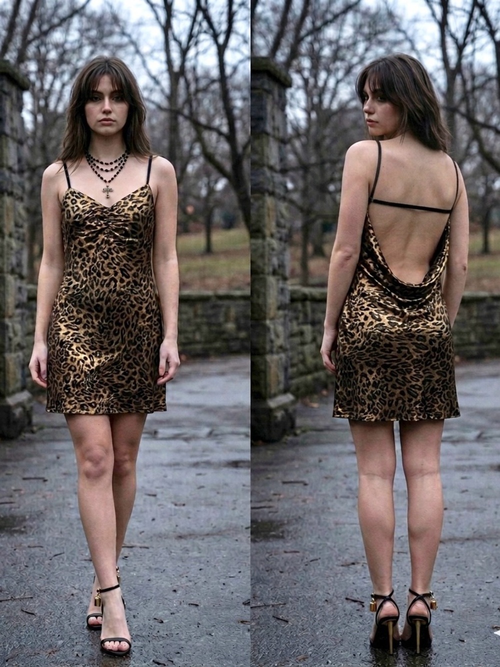 Le Lis Collection Shimmering Leopard Print Metallic Cami Mini Dress Size Large
